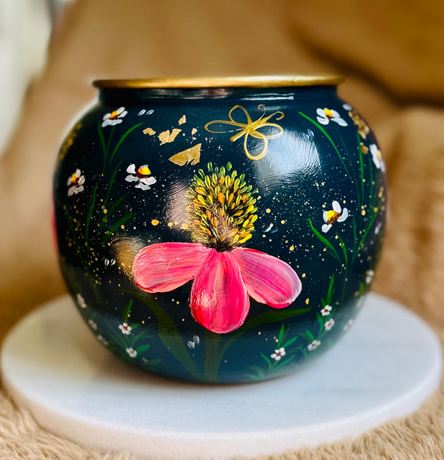 Hand-painted Flower Vase, 14.5x17cm